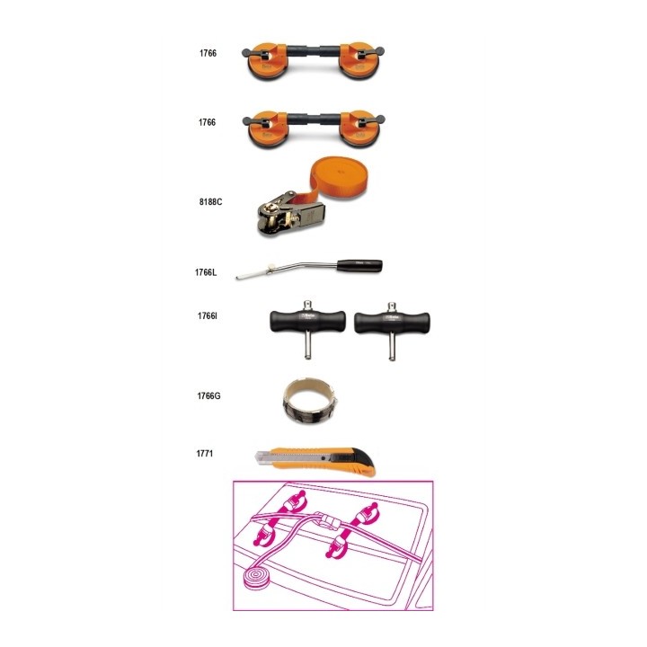 1766/8 -  ASSORTIMENTO 8 UTENSILI x CRISTALLI AUTO